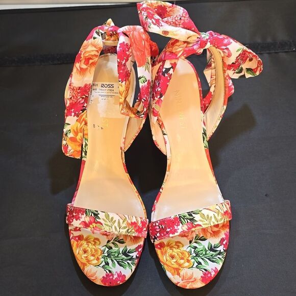 BRAND NEW NINE WEST BOBS ANKLE TIE WOMEN'S FLORAL ANKLE TIE HEELS SANDAL - Picture 2 of 16